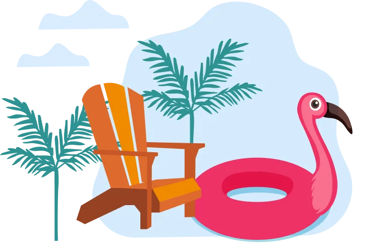 Illustration d'un tube en forme de flamant rose avec une chaise sur la gauche